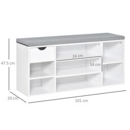 HOMCOM Shoe Storage Bench with Cushion 7 Compartments Adjustable Shelves in White - thumbnail 3