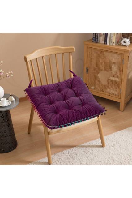 Living and Home Quilted Pom-Pom Trimmed Chair Cushion in Magenta - image 1