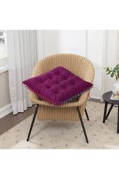 Living and Home Quilted Pom-Pom Trimmed Chair Cushion in Magenta - thumbnail 4