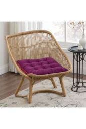 Living and Home Quilted Pom-Pom Trimmed Chair Cushion in Magenta - thumbnail 2