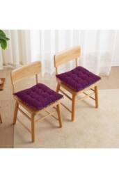 Living and Home Quilted Pom-Pom Trimmed Chair Cushion in Magenta - thumbnail 3
