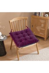 Living and Home Quilted Pom-Pom Trimmed Chair Cushion in Magenta - thumbnail 1