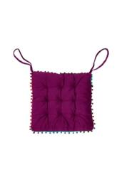 Living and Home Quilted Pom-Pom Trimmed Chair Cushion in Magenta - thumbnail 5