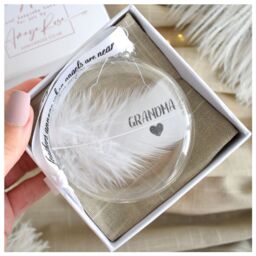 Amaya Rose Ltd In Memory of Grandma Feather Round Bauble Gift Boxed. Memorial Décor in Clear - thumbnail 1