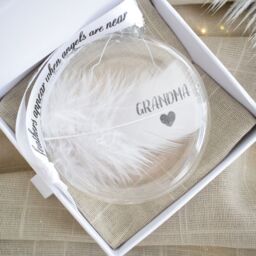 Amaya Rose Ltd In Memory of Grandma Feather Round Bauble Gift Boxed. Memorial Décor in Clear - thumbnail 4