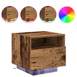Berkfield Home Bedside Cabinet with LED Lights Old Wood 40x39x37 cm in Brown - Size: 40 x 39 x 37 cm - thumbnail 4