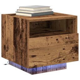 Berkfield Home Bedside Cabinet with LED Lights Old Wood 40x39x37 cm in Brown - Size: 40 x 39 x 37 cm - thumbnail 3