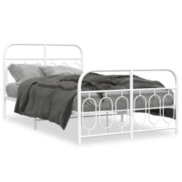 Berkfield Home Metal Bed Frame without Mattress with Footboard White 120x200cm - Size: Small Double - thumbnail 2