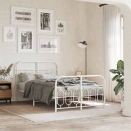 Berkfield Home Metal Bed Frame without Mattress with Footboard White 120x200cm - Size: Small Double - thumbnail 1