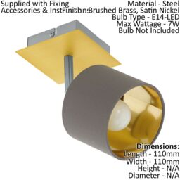 Loops 2 PACK Wall Light Colour Brushed Brass Satin Nickel Shade Cappuccino Fabric E14 in Metallics - thumbnail 2
