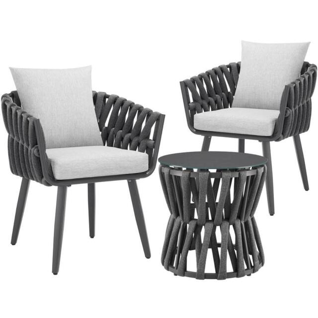 tectake Lugano Set In Rope Design, Aluminum Frame, Screw-On Legs in Dark Grey - Size: 2 Seater - image 1