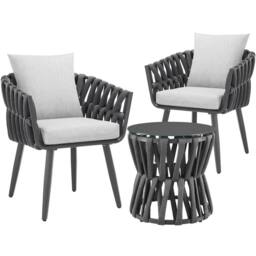 tectake Lugano Set In Rope Design, Aluminum Frame, Screw-On Legs in Dark Grey - Size: 2 Seater - thumbnail 1