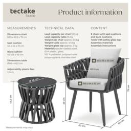 tectake Lugano Set In Rope Design, Aluminum Frame, Screw-On Legs in Dark Grey - Size: 2 Seater - thumbnail 6