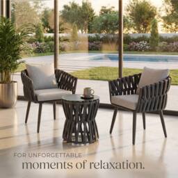 tectake Lugano Set In Rope Design, Aluminum Frame, Screw-On Legs in Dark Grey - Size: 2 Seater - thumbnail 9