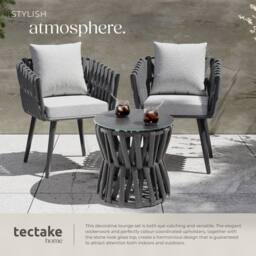 tectake Lugano Set In Rope Design, Aluminum Frame, Screw-On Legs in Dark Grey - Size: 2 Seater - thumbnail 4
