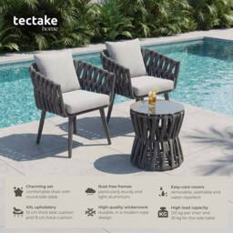 tectake Lugano Set In Rope Design, Aluminum Frame, Screw-On Legs in Dark Grey - Size: 2 Seater - thumbnail 2