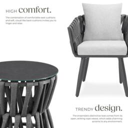 tectake Lugano Set In Rope Design, Aluminum Frame, Screw-On Legs in Dark Grey - Size: 2 Seater - thumbnail 3