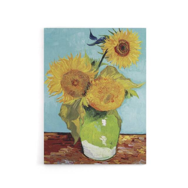 "Artery8 Vase with Three Sunflowers Van Gogh Vintage Canvas Wall Art in Blue - Size: W18"" x H24""" - image 1