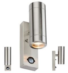 Netlighting Stainless Steel UpDown Wall Light with Pir 230V IP44 2 X GU10 in Grey