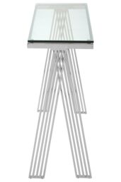 Orsina Clear Glass Console Table, Silver Finished Center Table With Stainless Steel Frame, Modern Hallway Table - thumbnail 2