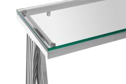 Orsina Clear Glass Console Table, Silver Finished Center Table With Stainless Steel Frame, Modern Hallway Table - thumbnail 5