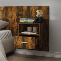Berkfield Home Wall-mounted Bedside Cabinet Smoked Oak in Brown - thumbnail 3