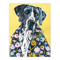"Artery8 Dog Lover Great Dane in Floral Hawaiian Shirt Wall Art Print in Yellow - Size: W18"" x H24""" - thumbnail 1