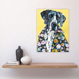 "Artery8 Dog Lover Great Dane in Floral Hawaiian Shirt Wall Art Print in Yellow - Size: W18"" x H24""" - thumbnail 4