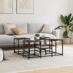 Berkfield Home Coffee Table Smoked Oak 91x91x40 cm Engineered Wood in Brown - Size: 91 x 91 x 40 cm - thumbnail 3