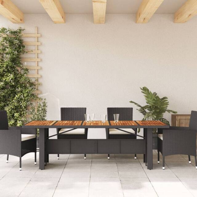 Berkfield Home Garden Table with Acacia Wood Top Black 240x90x75 cm Poly Rattan - Size: 240 x 90 x 75 cm - image 1