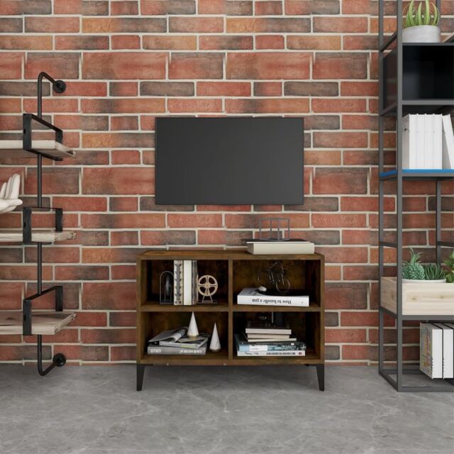 Berkfield Home TV Cabinet with Metal Legs Smoked Oak 69.5x30x50 cm in Brown - image 1