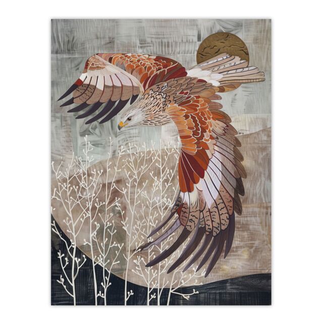 "Artery8 Red Kite in Flight Stylised Animal Painting Wall Art Print in Grey - Size: W24"" x H32""" - image 1