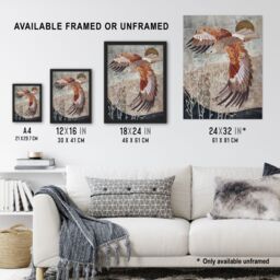 "Artery8 Red Kite in Flight Stylised Animal Painting Wall Art Print in Grey - Size: W24"" x H32""" - thumbnail 3