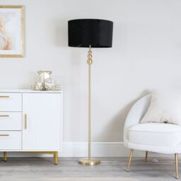 ValueLights Marissa Velvet Drum Shade with Brushed Gold Stacked Ball Floor Lamp in Black - thumbnail 5