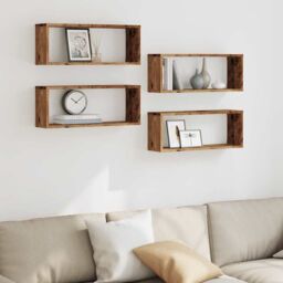 Berkfield Home Wall Cube Shelves 4 pcs Old Wood 60x15x23 cm Engineered Wood in Brown - Size: 60 x 15 x 23 cm - thumbnail 3