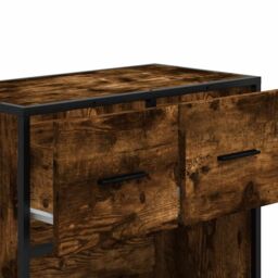 Berkfield Home Bedside Cabinet Smoked Oak 60x31x60 cm Engineered Wood & Metal in Brown - Size: 60 x 31 x 60 cm - thumbnail 9