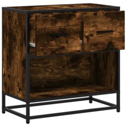 Berkfield Home Bedside Cabinet Smoked Oak 60x31x60 cm Engineered Wood & Metal in Brown - Size: 60 x 31 x 60 cm - thumbnail 8