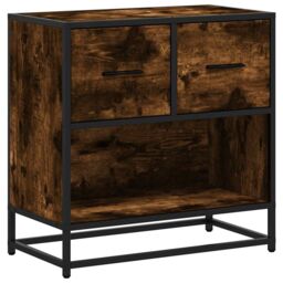 Berkfield Home Bedside Cabinet Smoked Oak 60x31x60 cm Engineered Wood & Metal in Brown - Size: 60 x 31 x 60 cm - thumbnail 2