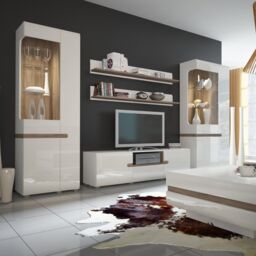 Furniture To Go Chelsea Living Tall Glazed Narrow Display Unit (RHD) in White - thumbnail 4