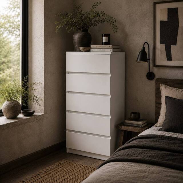 Wyld Haus Staki 5 Drawer White Chest of Drawers Modern Handleless Design - image 1