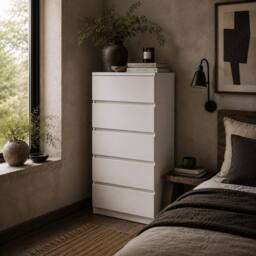 Wyld Haus Staki 5 Drawer White Chest of Drawers Modern Handleless Design - thumbnail 1