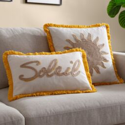 Furn Soleil Embroidered Cushion in Yellow - Size: 30 cm x 50 cm - thumbnail 7