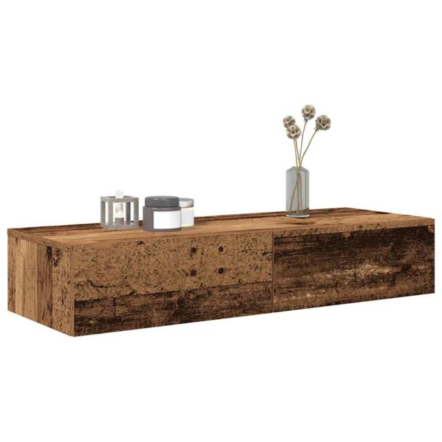 Berkfield Home Wall Shelf with Drawers Old Wood 100x36x19 cm Engineered Wood in Brown - Size: 100 x 36 x 19 cm - image 1