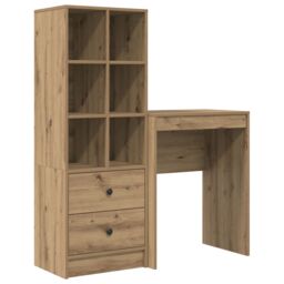 Berkfield Home Desk with Storage Artisan Oak Engineered Wood in Cream - thumbnail 2