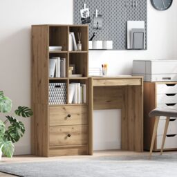 Berkfield Home Desk with Storage Artisan Oak Engineered Wood in Cream