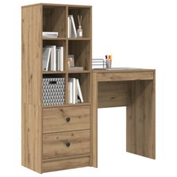 Berkfield Home Desk with Storage Artisan Oak Engineered Wood in Cream - thumbnail 3