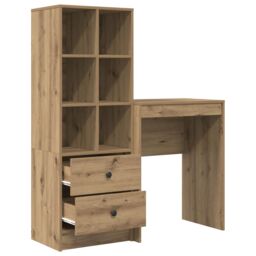 Berkfield Home Desk with Storage Artisan Oak Engineered Wood in Cream - thumbnail 6