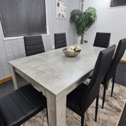 KOSY KOALA Stone Grey Effect Dining Table Set with 6 Black Chairs Stylish Dining Room Furniture Set in Brown - thumbnail 6