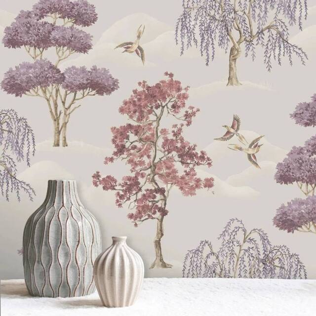 Havendro Maya Willow Woodland Mauve Wallpaper in Pink - image 1