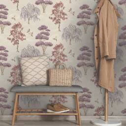 Havendro Maya Willow Woodland Mauve Wallpaper in Pink - thumbnail 2